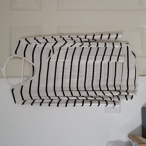 Grace & Lace large white black striped pocket long sleeve top oversized